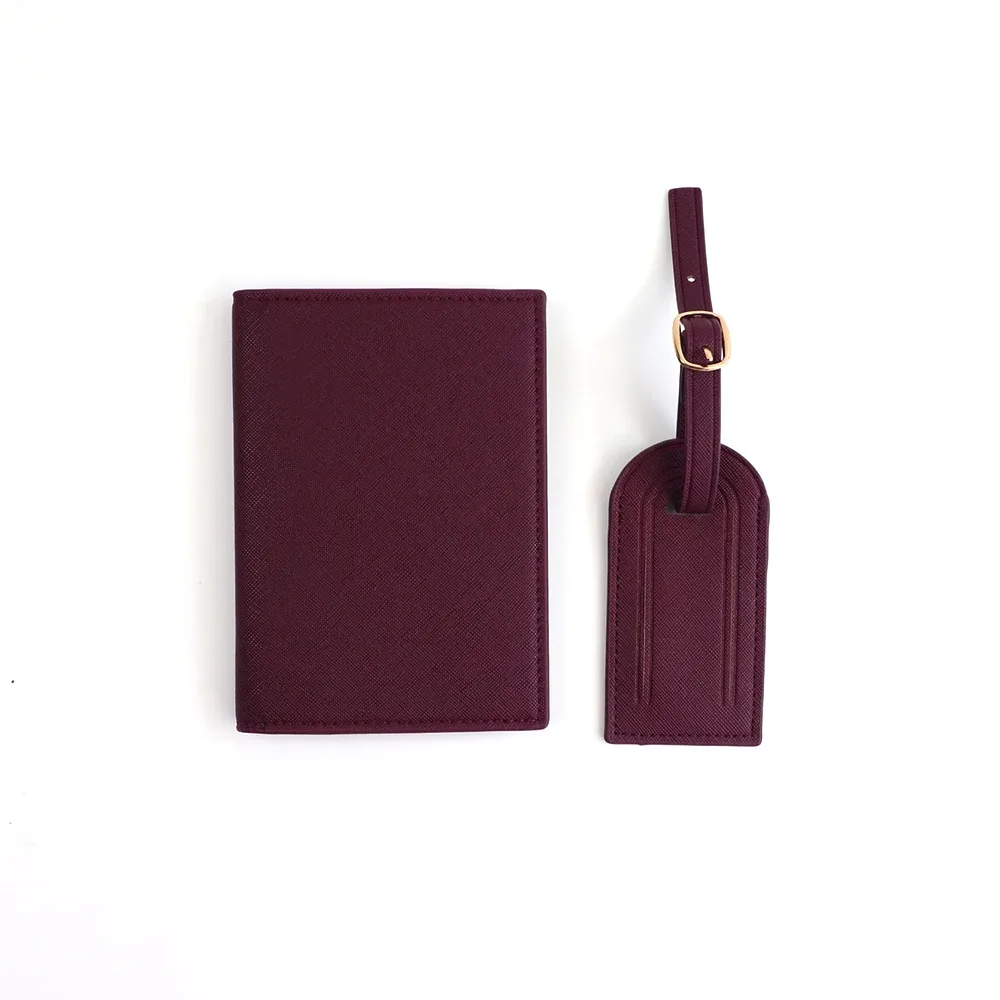 étiquette de bagage en cuir pu avec nom personnalisé, ensemble de sacs pour passeport, étiquette anti-damage pour sac, étiquette de bagage, étui pour carte d'identité