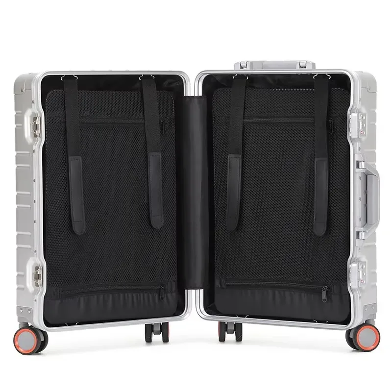 valise de voyage en alliage aluminium-magnésium pour hommes, bagage à roulettes pour affaires, bagage cabine à roulettes.
