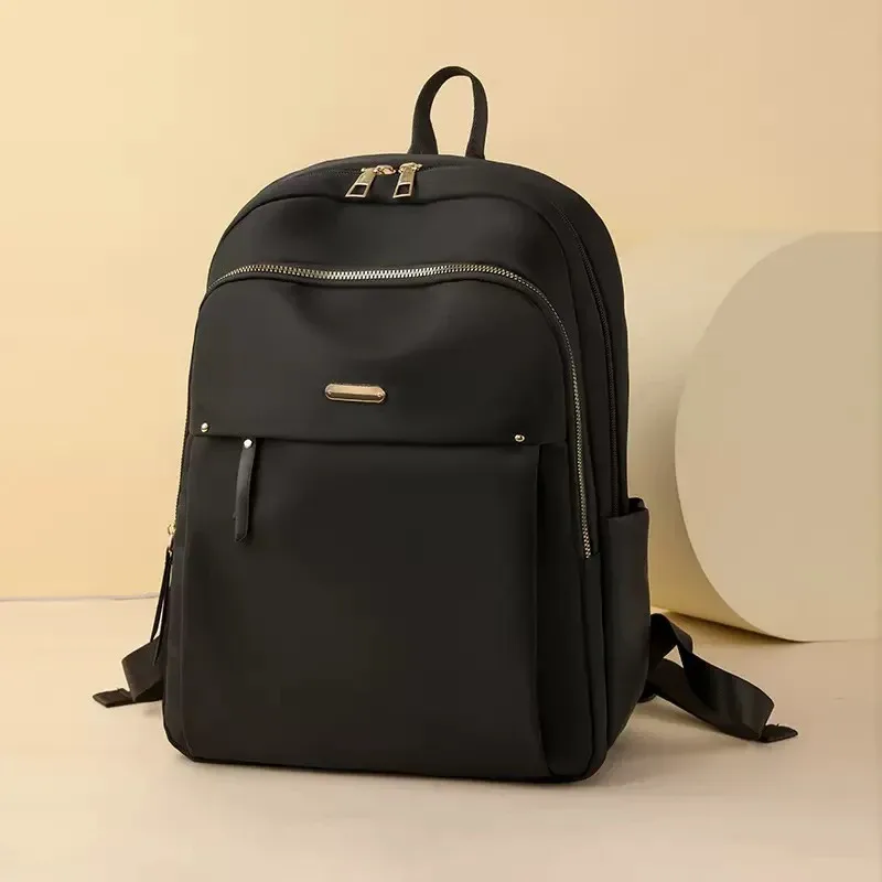 sac à dos en nylon imperméable pour femmes, sac à dos d'école léger, sac à dos de voyage multi-poches, sac à dos élégant pour les loisirs avec fermeture éclair dorée