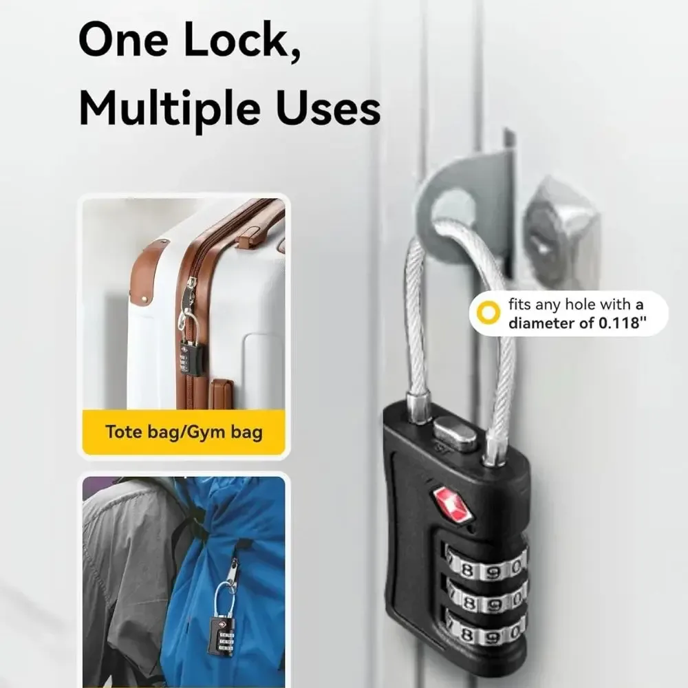 1-4 pack de cadenas à code tsa pour bagages de voyage, code modifiable, cadenas noir au design contrasté, cade