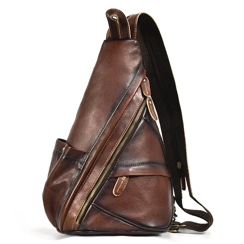 sac à dos de poitrine en cuir véritable pour motard, sacs d'équitation en plein air pour hommes, sacs à bandoulière pour hommes, cuir de vache, initié unique