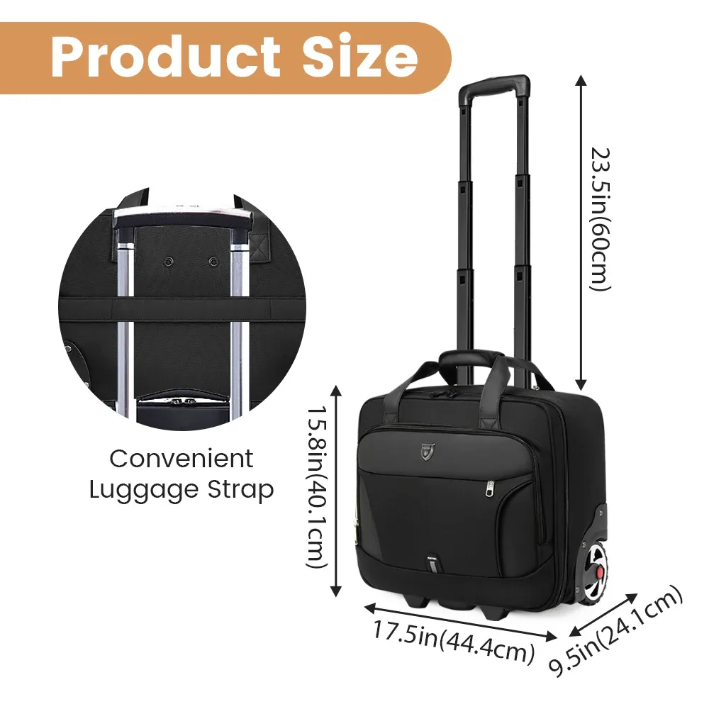porte-documents roulant de 18 pouces, mallette pour ordinateur portable de grande capacité, sac à bagages à roulettes adapté aux voyages d'affaires et au travail, étanche