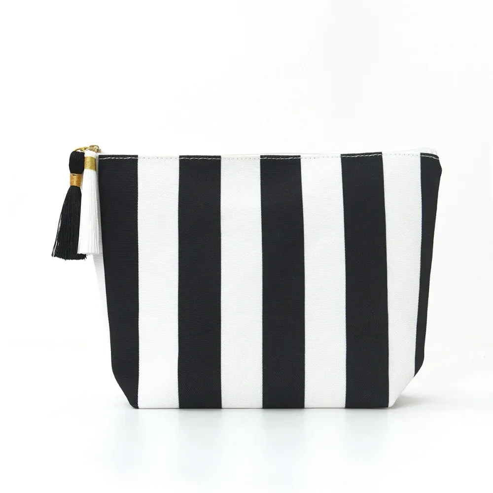 sac de maquillage portable en velours côtelé, grande capacité, motif rayé, sac de toilette, sac de rangement, utilisation en voyage