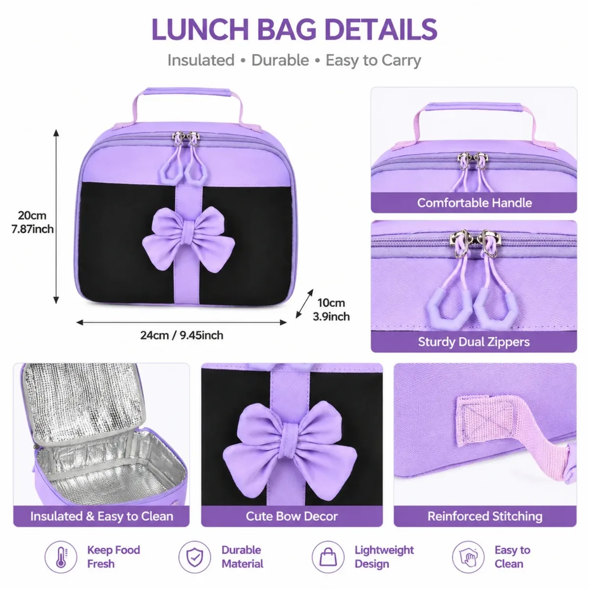 ensemble de trousse à crayons, sac à déjeuner isotherme résistant à l'usure, sac à dos grande capacité, ensemble de sacs d'école grande capacité pour adolescentes