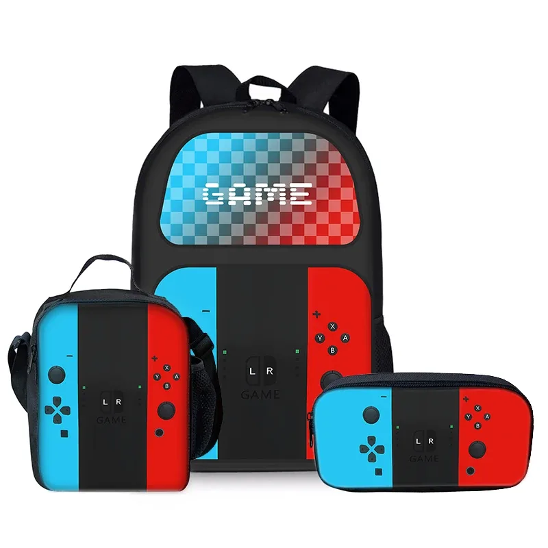sacs à dos trois pièces pour garçons et filles, design console de jeu, meilleurs cadeaux, sac à dos scolaire dessin animé 2d pour enfants