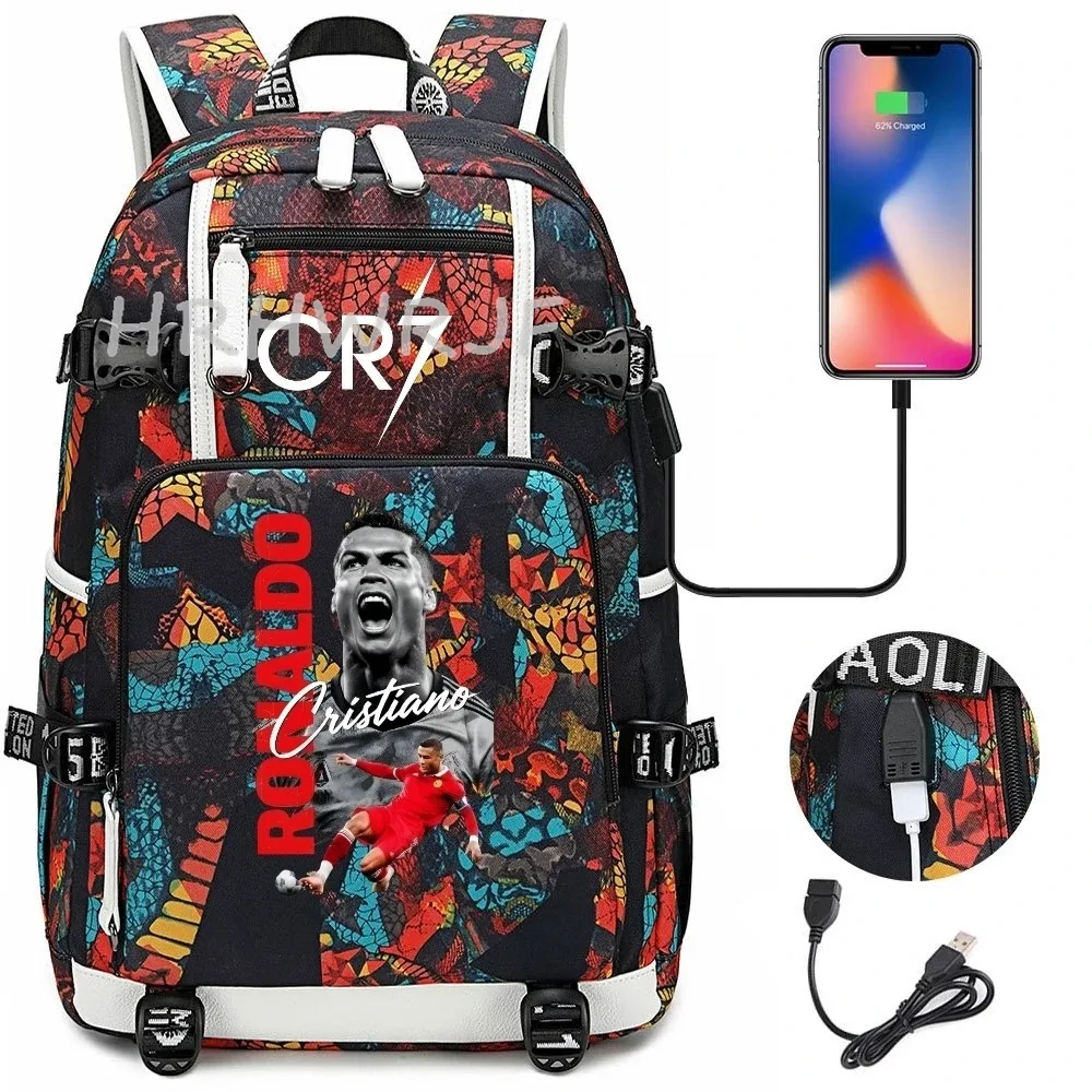 sac à dos camouflage cr7 pour ordinateur portable, sac à dos de randonnée, sacs d'école de 18 pouces, sacs d'école imperméables usb de grande capacité, sac à dos mochilas