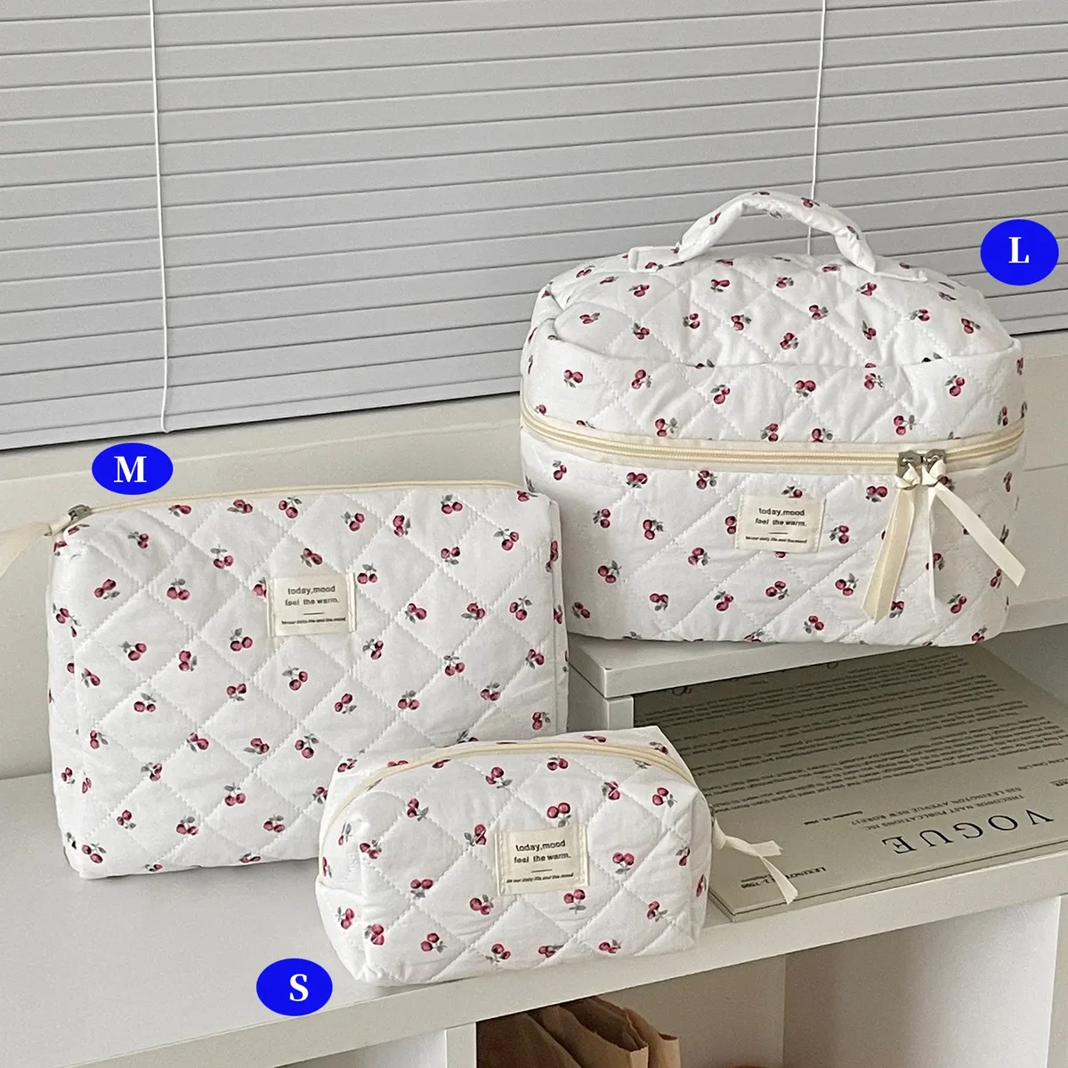 ensemble de trousses de toilette matelassées à fleurs style yt ins, en coton, pour organiser les cosmétiques, sacs de voyage pour articles de toilette, comme cadeau pour filles