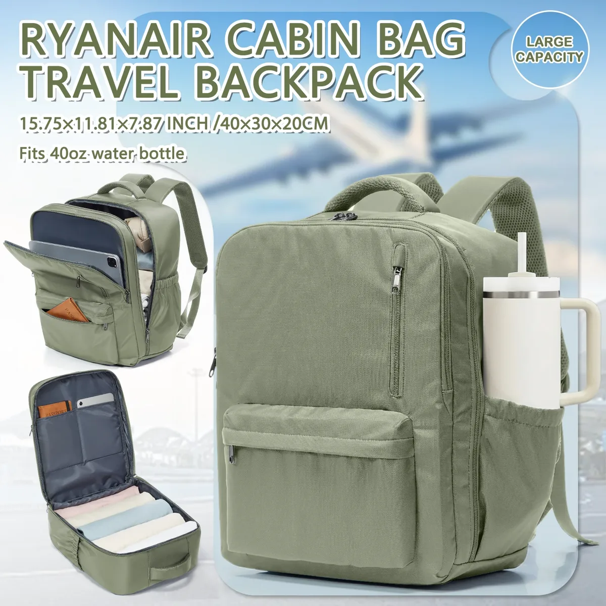sac à dos de voyage, sac de cabine, sac à dos ryanair 40x30x20, sac à dos pour ordinateur portable 15,6 pouces pour hommes et femmes, sac à dos de trekking décontracté