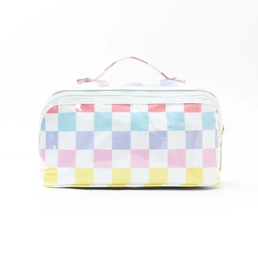 sac à cosmétiques rayé durable, léger et portable, grande capacité, organisateur de maquillage en pvc, couleur contrastée, rangement polyvalent