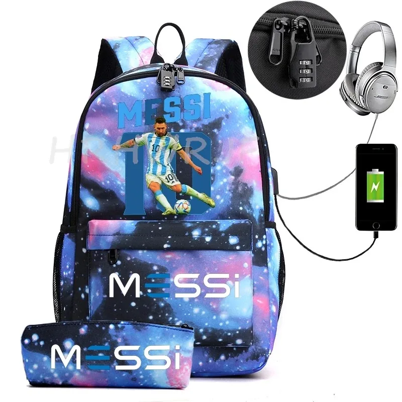 sac à dos de sport messi camouflage pour femmes et hommes, sac à dos pour ordinateur portable pour adolescents, étudiants, sac à dos orthopédique de voyage avec trousse à crayons 2 pièces