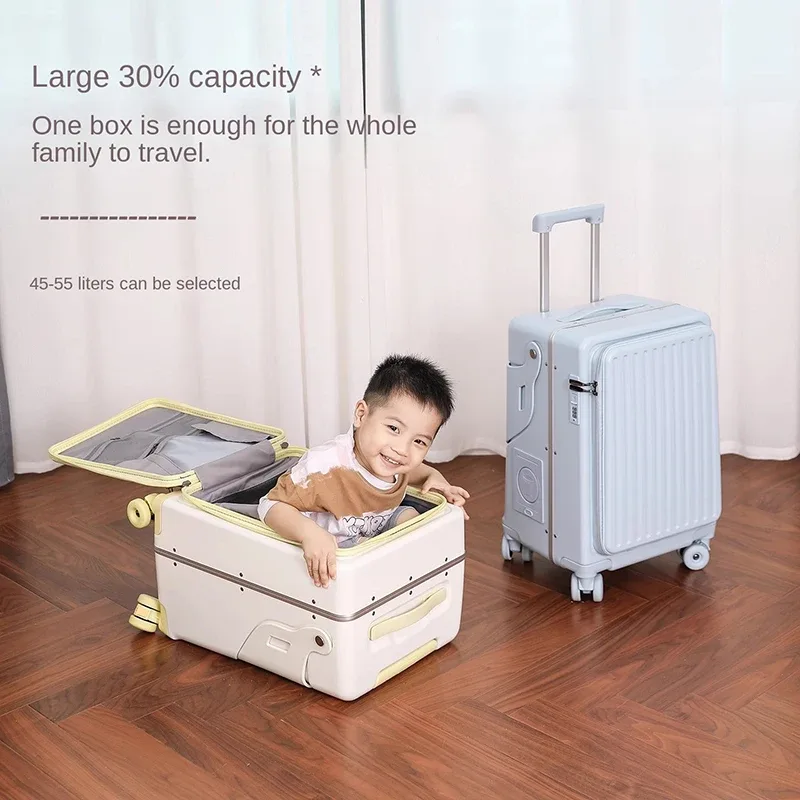 nouvelle valise pour enfants, sur laquelle on peut s'asseoir, 20/22/24 pouces, ouverture frontale, robuste, épaissie, avec porte-gobelet