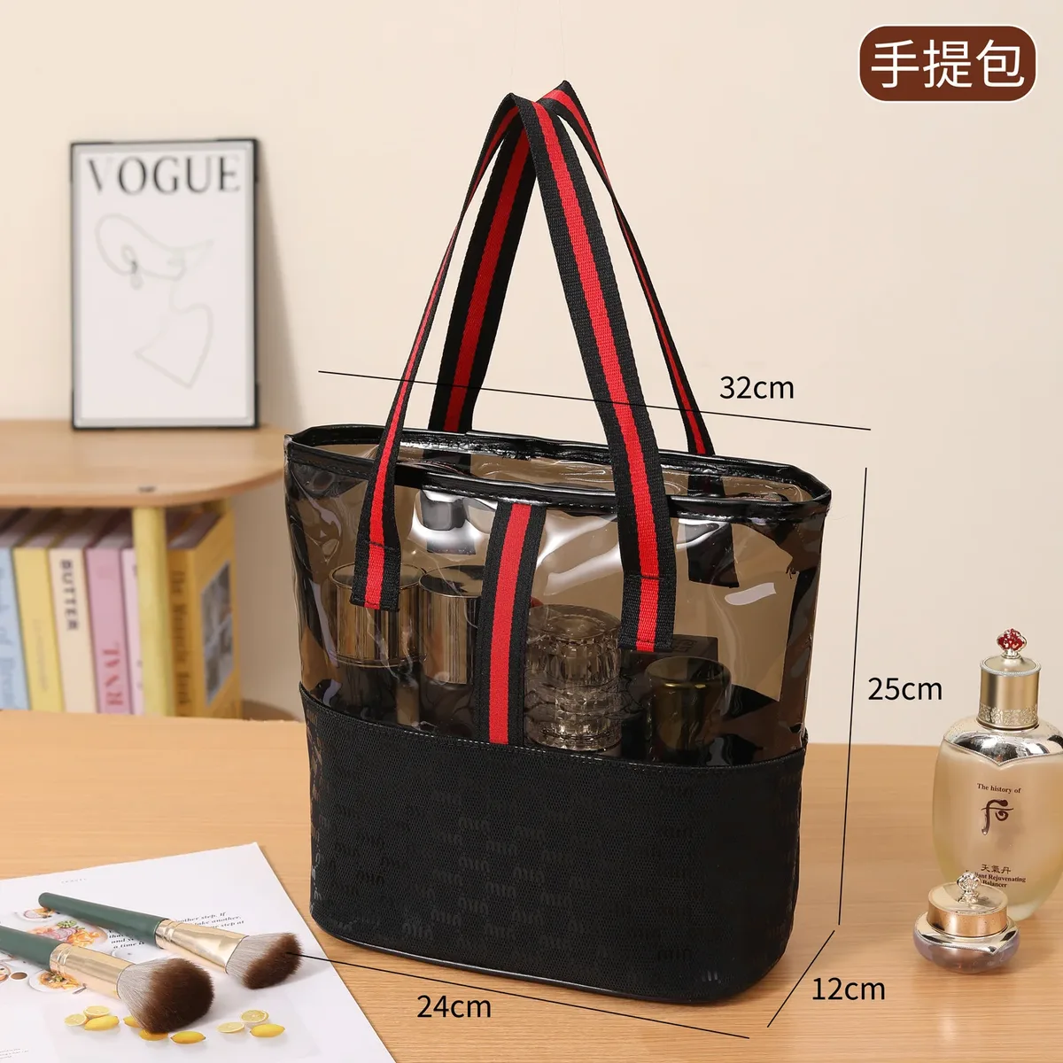 nouvelle trousse de maquillage en cuir de haute qualité, grande capacité, sac à main portable, trousse de toilette étanche pour salle de bain, doublure en polyester durable
