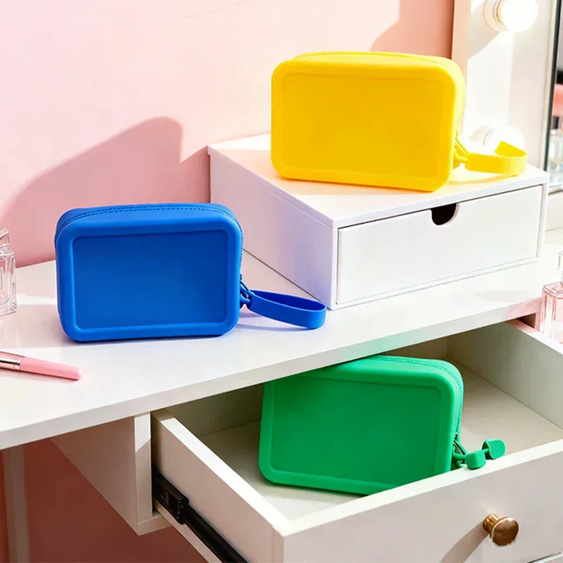 trousse de maquillage en silicone, sac de rangement de voyage, pochette pour clés portable de grande capacité