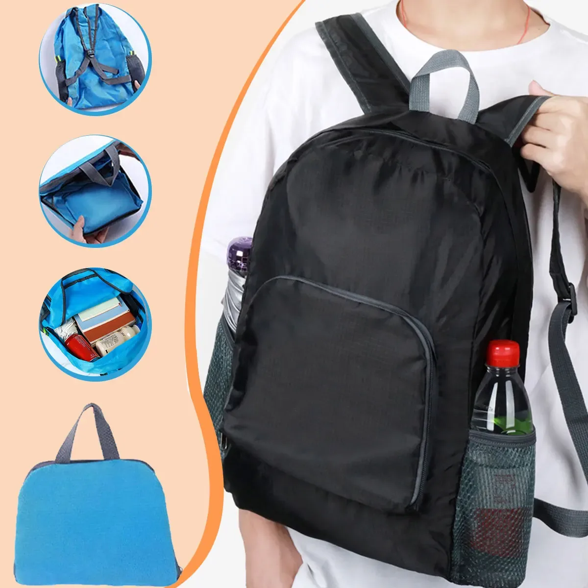 Sac à dos pliable pour la montagne, ultraléger, en nylon imperméable, sac de voyage, sac à dos de sport de grande capacité