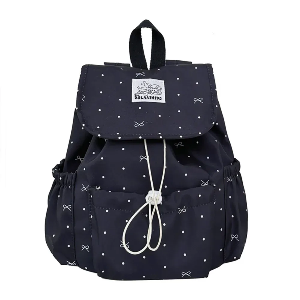 sac à dos de style japonais pour femmes, motif à pois, fermeture à cordon, sac à dos de grande capacité, sac de style preppy