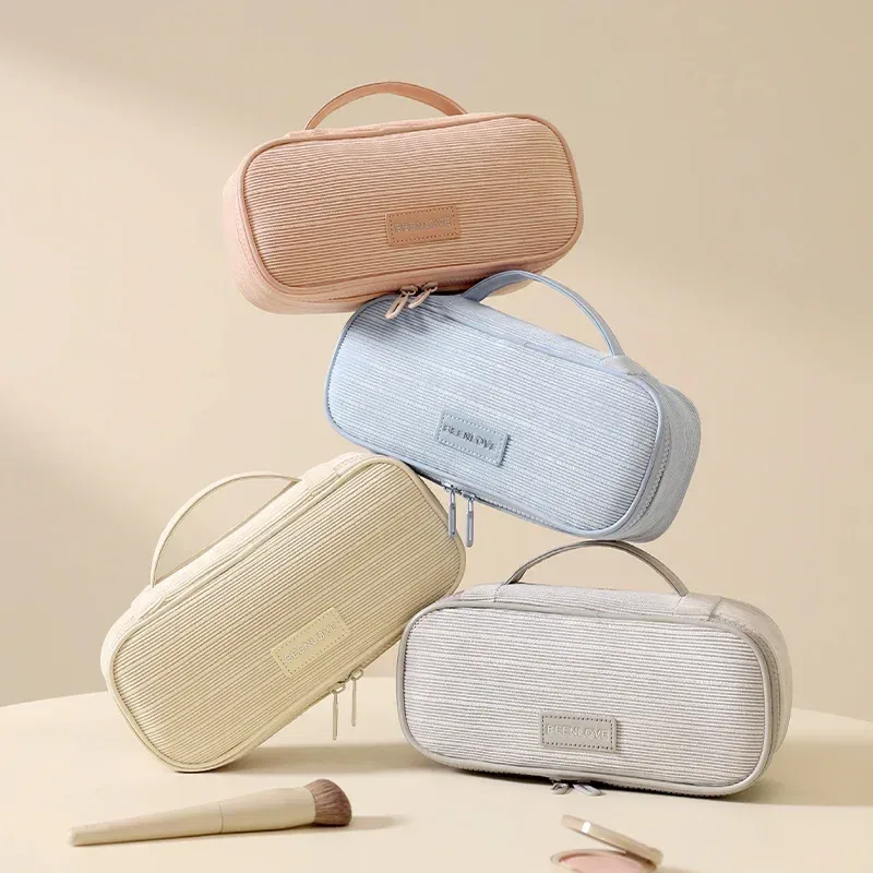 nouvelle trousse de maquillage en velours côtelé 2026 pour femme, grande capacité, sac carré multifonctionnel en velours pour soins de la peau, sac de rangement portable