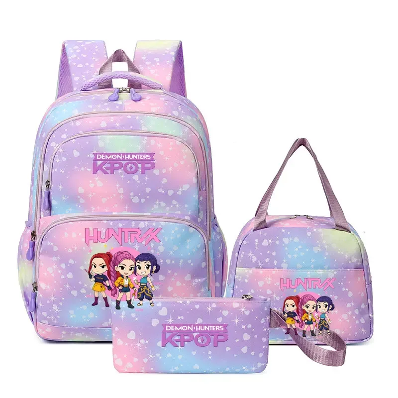 sacs à dos kpop demon hunters pour garçons et filles, sacs d'école pour adolescents, hommes et femmes, sacs à dos en nylon, mochilas de voyage, 3 pièces/ensemble