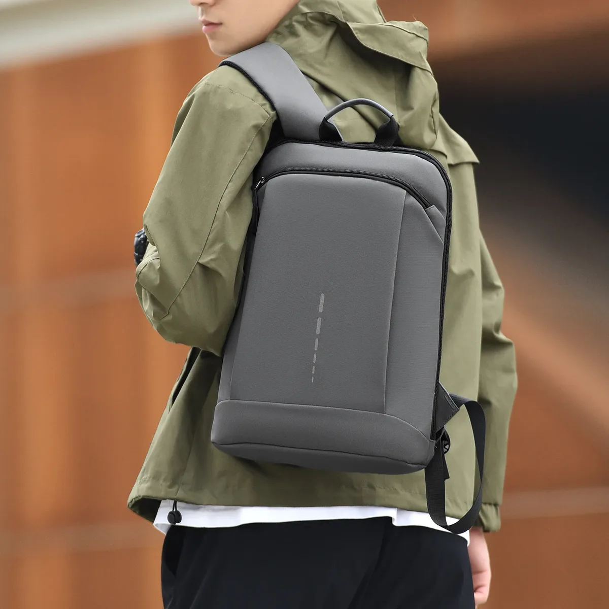cartable d'étudiant léger en polyester imperméable, sac à dos d'affaires de stockage d'ordinateur de grande capacité carré vertical de 15.6 pouces
