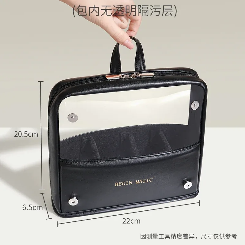organisateur de pinceaux de maquillage transparent pliable, sac de rangement de cosmétiques de grande capacité avec conception debout, étui à cosmétiques de voyage portable