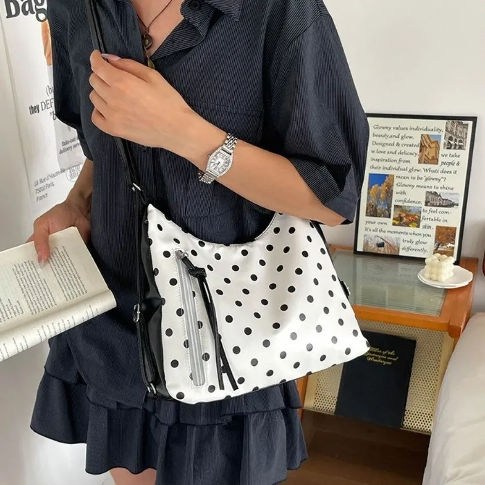 sac à bandoulière simple en cuir pu à pois, grande capacité, sac à dos, sac fourre-tout léger, style coréen, sac seau, pour les trajets quotidiens