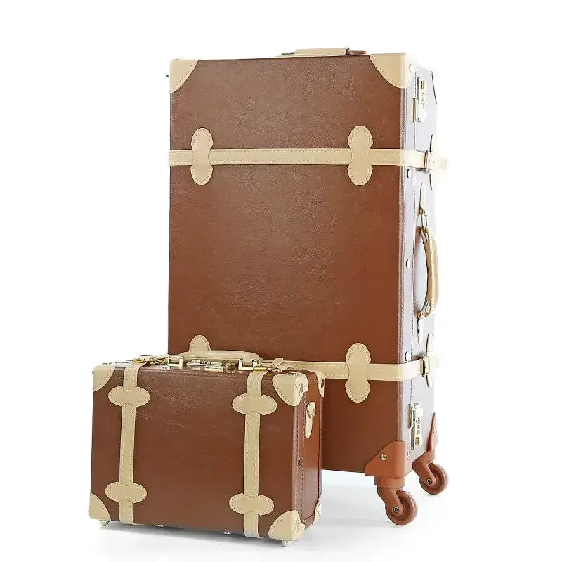 valise à roulettes en cuir pu rétro pour filles, bagage à main, cabine rose, ensemble de bagages de voyage pour femme, 20 po, 2 pièces