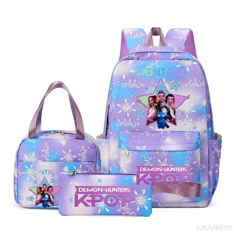ensemble de 3 sacs à dos kpop demon hunters, sac d'école, sac à déjeuner, trousse à crayons, cadeau de rentrée scolaire pour fille, mochila de loisirs, sacs de voyage pour adolescents