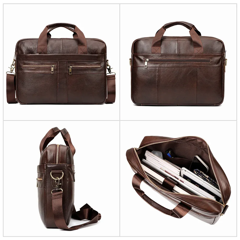 porte-documents en cuir véritable pour hommes, sac d'affaires de bonne qualité, sacoches à bandoulière, sac à main de bureau pour ordinateur portable de 14 pouces, sac de voyage