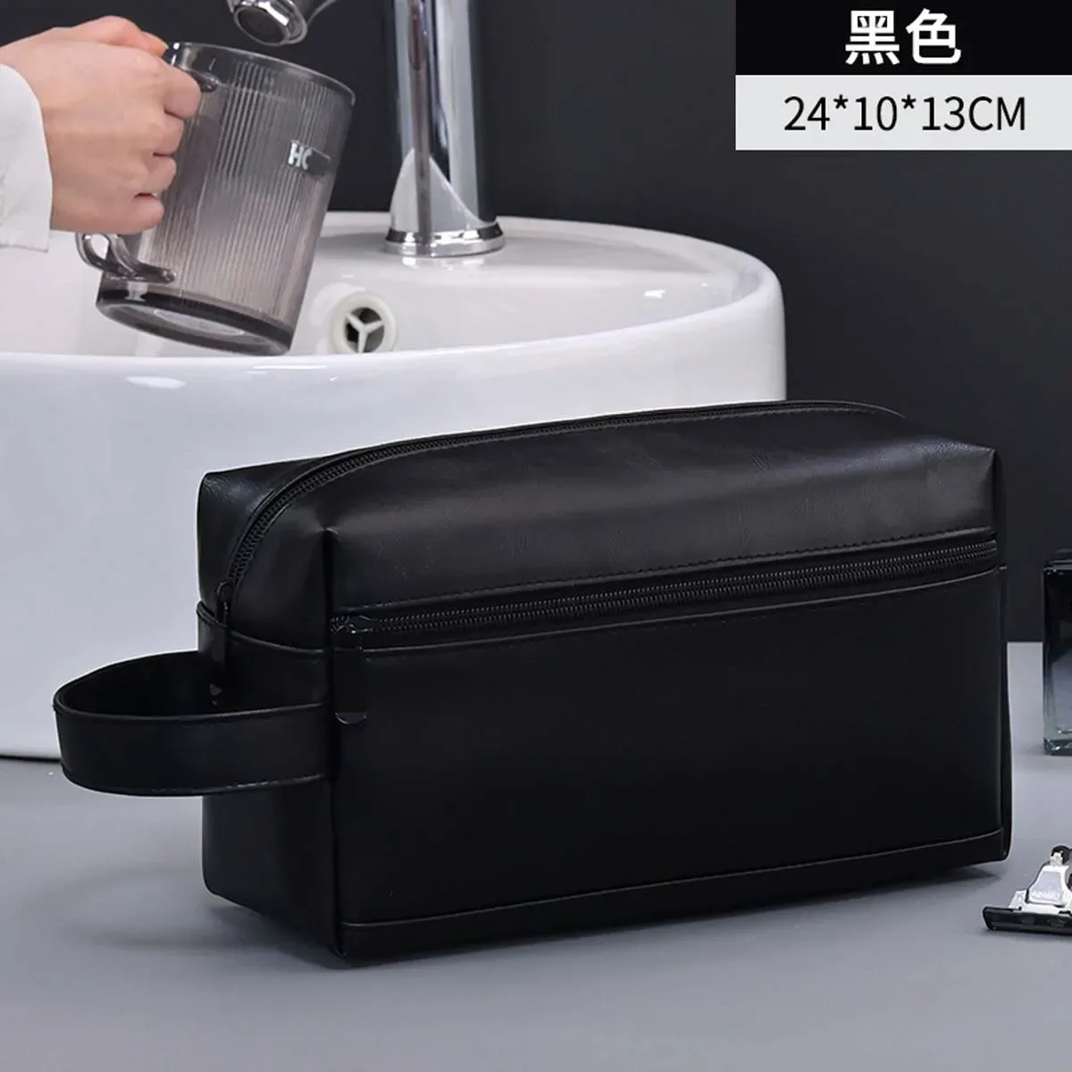 trousse de maquillage à main haut de gamme pour hommes, sac de rangement de voyage étanche de grande capacité pour articles de toilette et natation