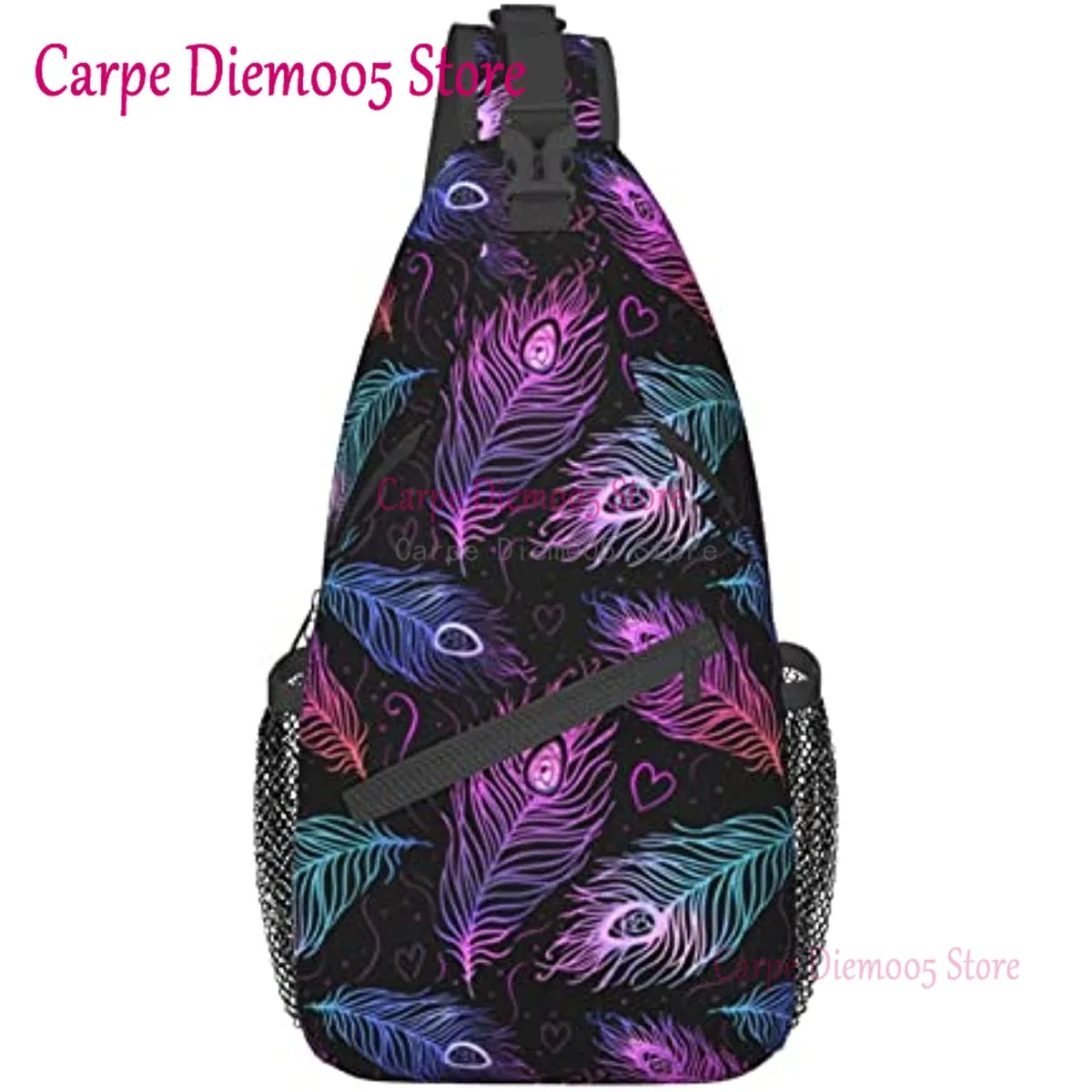 sac à bandoulière plume de paon, sac à dos de randonnée, sac de jour, sac de poitrine, sac à bandoulière pour femmes et hommes
