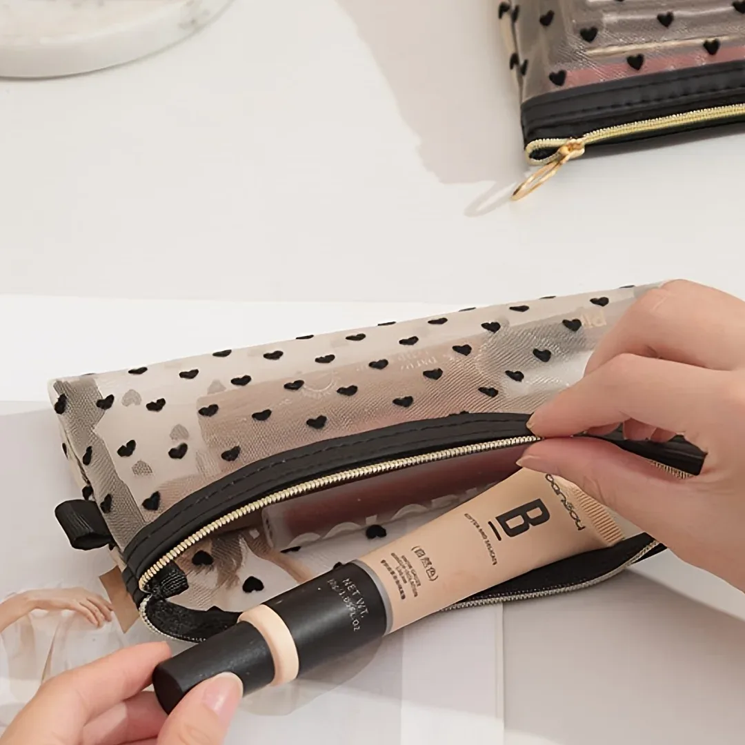 sac de rangement en maille pour cosmétiques de voyage, facile à nettoyer, sac de maquillage, trousse de toilette transparente, sac de rangement pour pinceaux, sac de plage pour fille