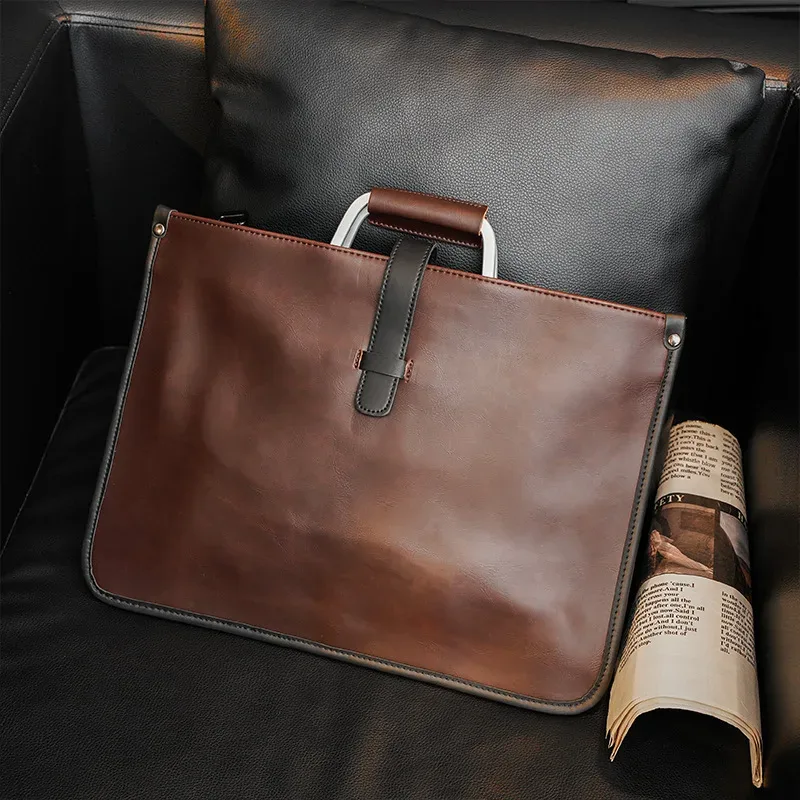 Porte-documents d'affaires de luxe pour hommes, sac à bandoulière en cuir Crazy Horse de bonne qualité pour ordinateur portable, sac à main pour hommes