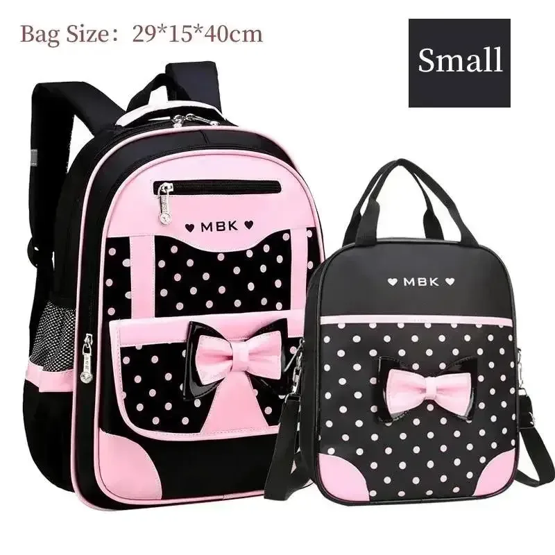 sac à dos scolaire léger pour filles de 6 à 12 ans, sac à dos élémentaire mignon à pois avec nœud et bretelles ergonomiques rembourrées