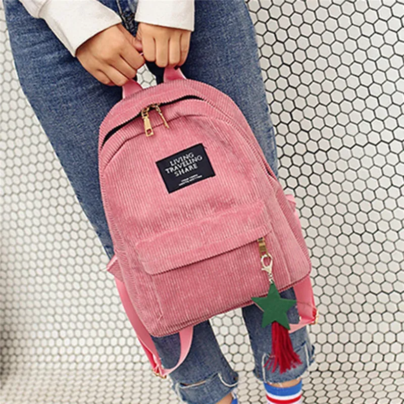 mini sac à dos en velours côtelé simple pour femme, style campus, capacité de document pure, double initié, solide, mode