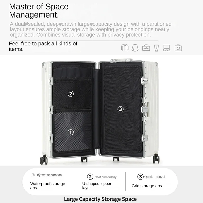 valise de voyage de grande capacité de 32 pouces, valise de voyage à cadre en aluminium et pc épaissi de 20 à 30 pouces, bagage à roulettes avec mot de passe tsa 3:7
