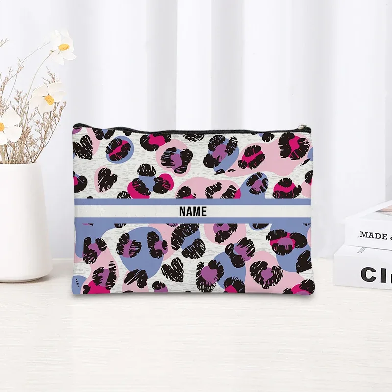 trousse de maquillage à motif léopard et tigre, trousse de toilette cosmétique essentielle pour les voyages, cadeau d'anniversaire ou de vacances avec nom personnalisé, trousse de maquillage
