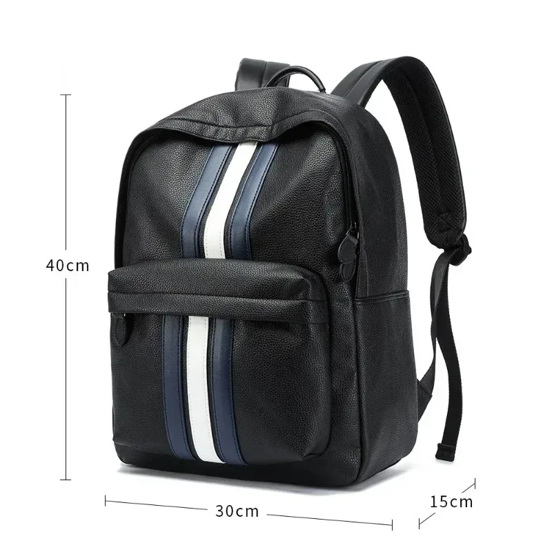 mode rayé sac à dos hommes de luxe en cuir pu hommes sac à dos affaires 14 pouces sacs à dos d'ordinateur portable mâle grande capacité cartable