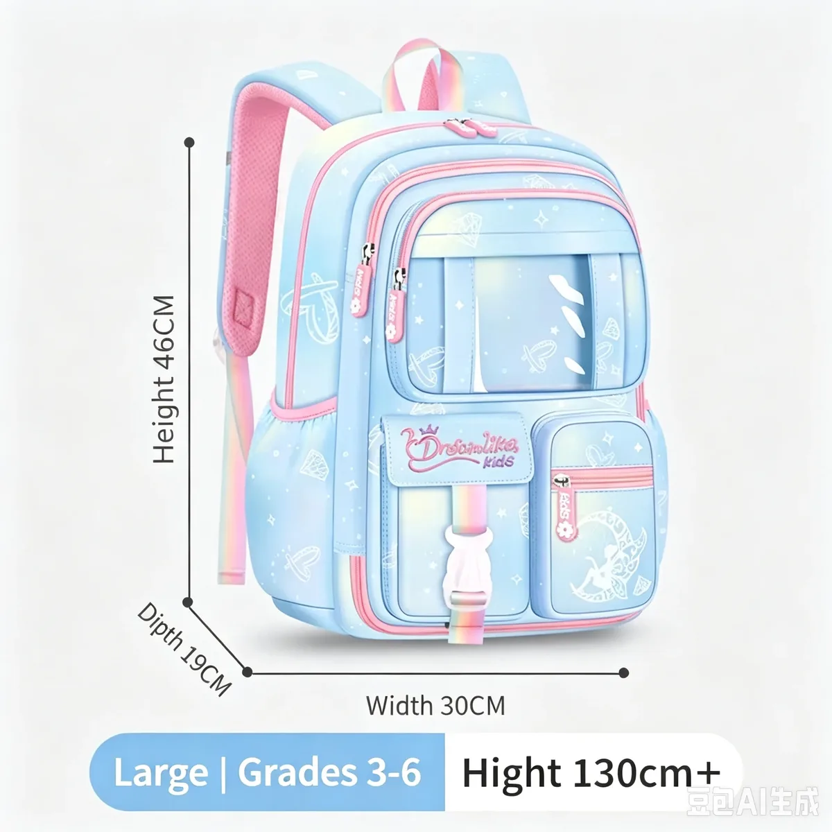 sac à dos scolaire ultra-léger grande capacité anti-éclaboussures à ouverture par porte de réfrigérateur pour écolière primaire