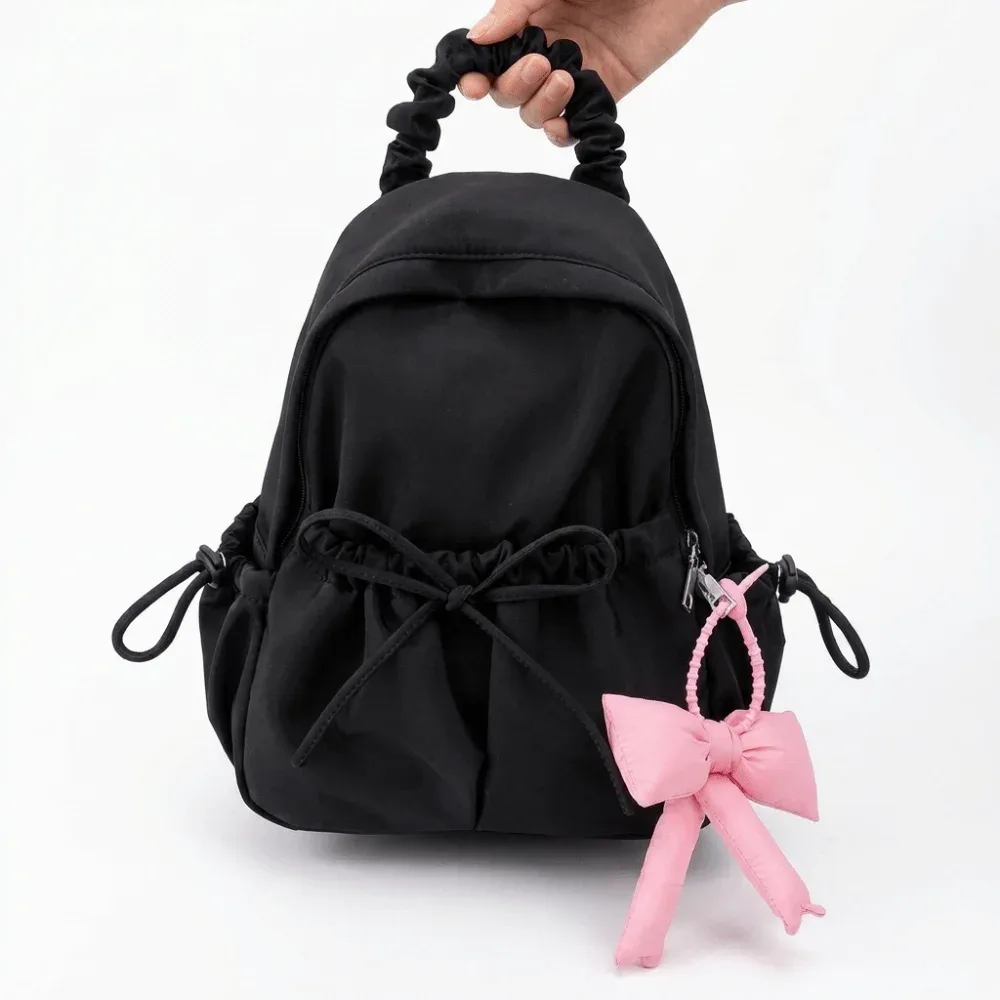sac à dos en nylon pour étudiants avec cordon de serrage, bretelles réglables, design plissé, sac de voyage léger et de grande capacité