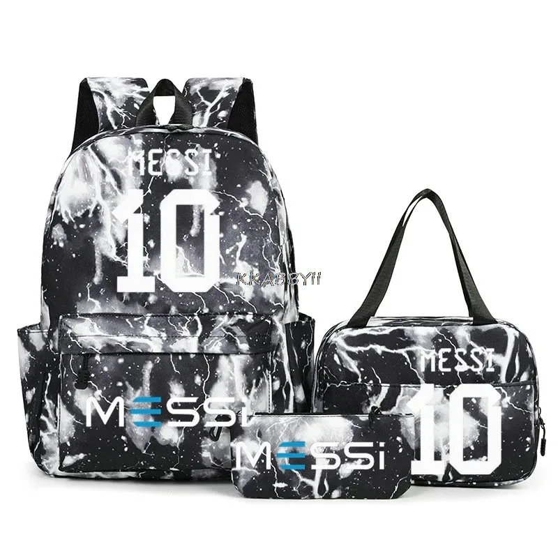 sacs à dos de voyage et d'extérieur imprimés football messi pour femmes et filles, avec sacs à lunch, légers, pour adolescents, pour ordinateur portable, mochila