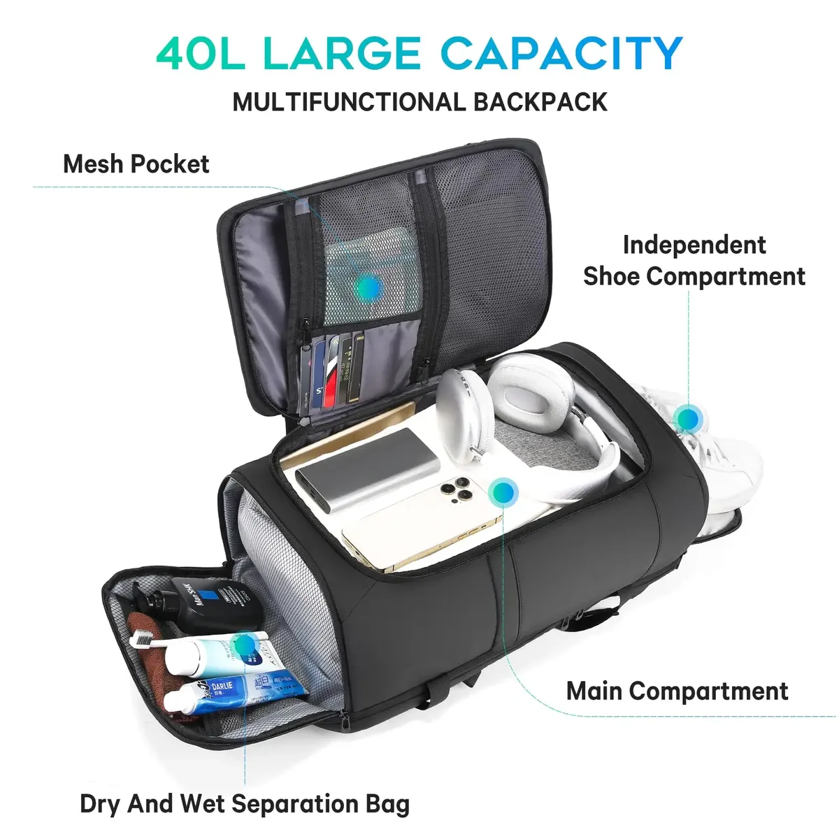 bange multi nouveaux hommes sac à dos sport voyage affaires grande capacité séparation sèche et humide randonnée en plein air avec compartiments à chaussures