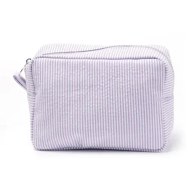 trousse de maquillage à rayures brodée – trousse à cosmétiques personnalisée, pochette de beauté élégante, cadeau parfait de demoiselle d'honneur pour la célébration du mariage