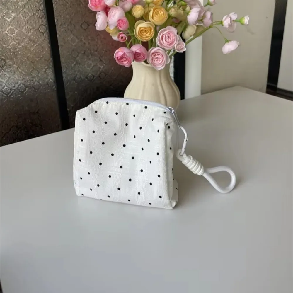 trousse de maquillage portable à pois noirs style doux grande capacité sac de toilette pochette de rangement à fermeture éclair organisateur cosmétique