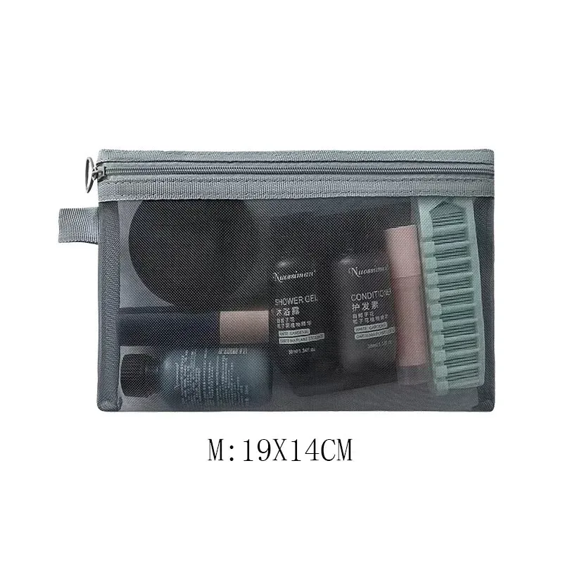 grande trousse de toilette zippée pour femme, noire, blanche, grise, organiseur de maquillage, pochette transparente en maille, sac de voyage pour maquillage