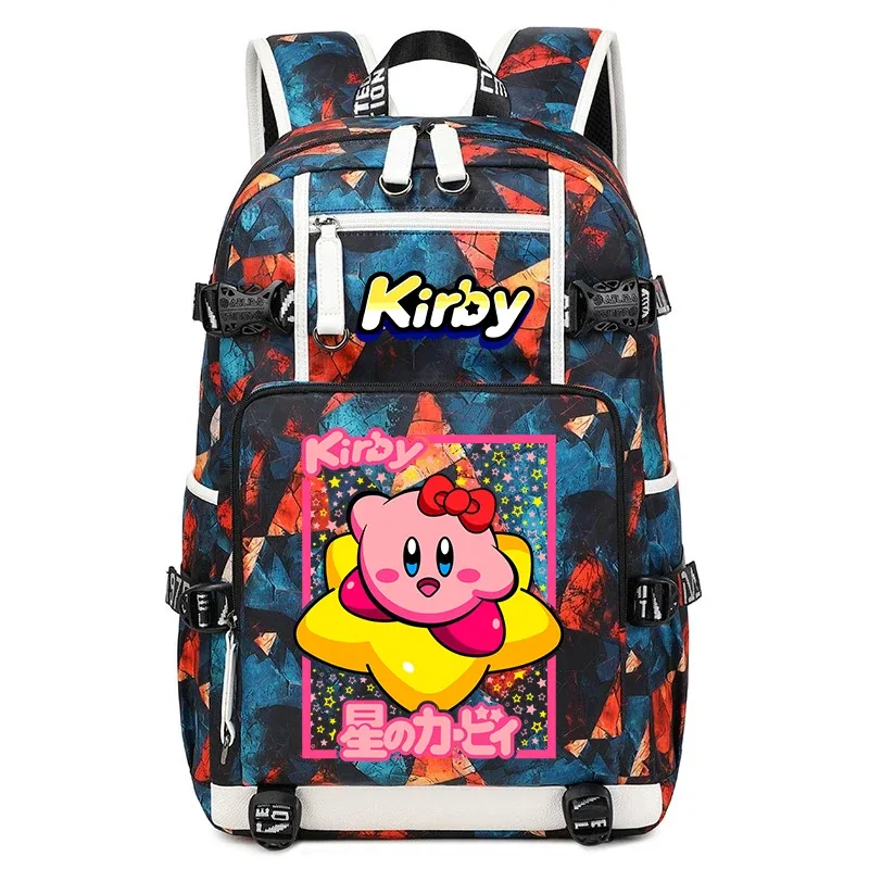 sac à dos d'étudiant imprimé dessin animé kirby, sac d'école de voyage de grande capacité pour enfants et adolescents