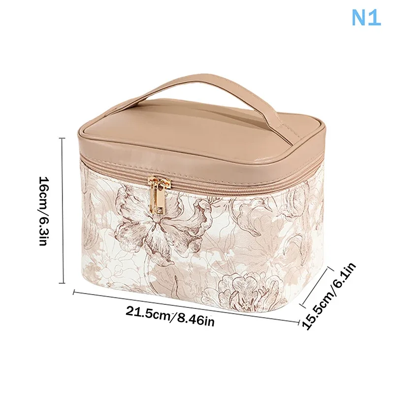 sac de maquillage portable élégant, motif floral en dentelle, sac de rangement cosmétique avec poignée, pochette de toilette de voyage de grande capacité pour femmes