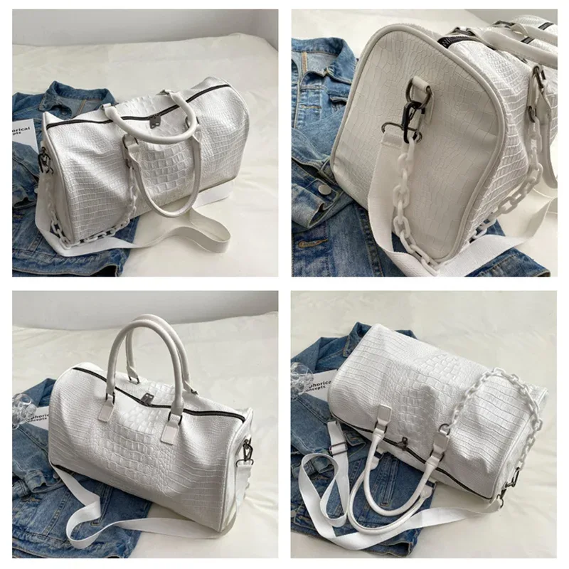 sac de voyage en cuir pu à motif crocodile, grande capacité, sac de sport imperméable, sac de week-end avec chaîne pour femmes