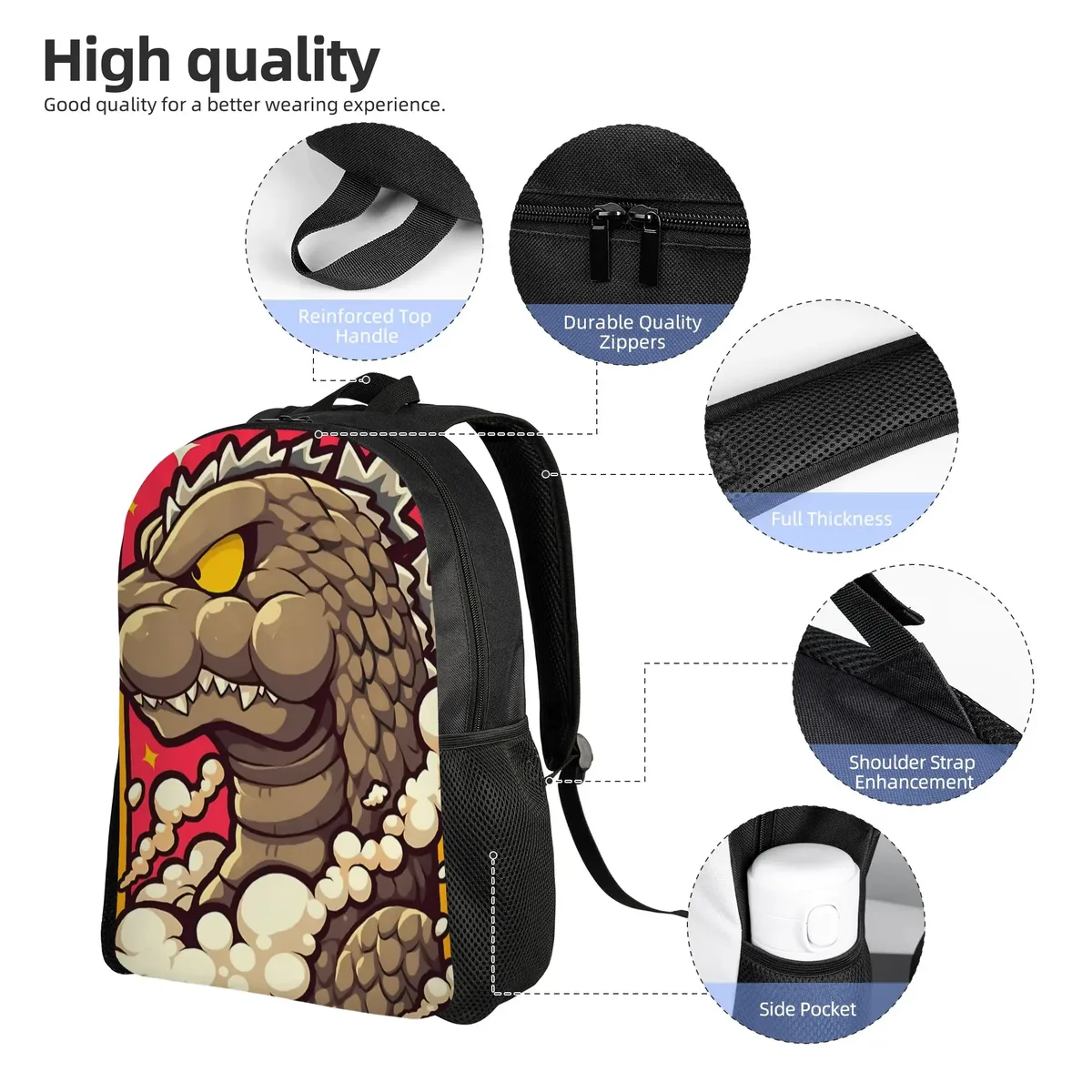 sac à dos godzilla pour hommes et femmes, sac à dos pour adultes, dessin animé, nouvelle année scolaire, 1 pièce