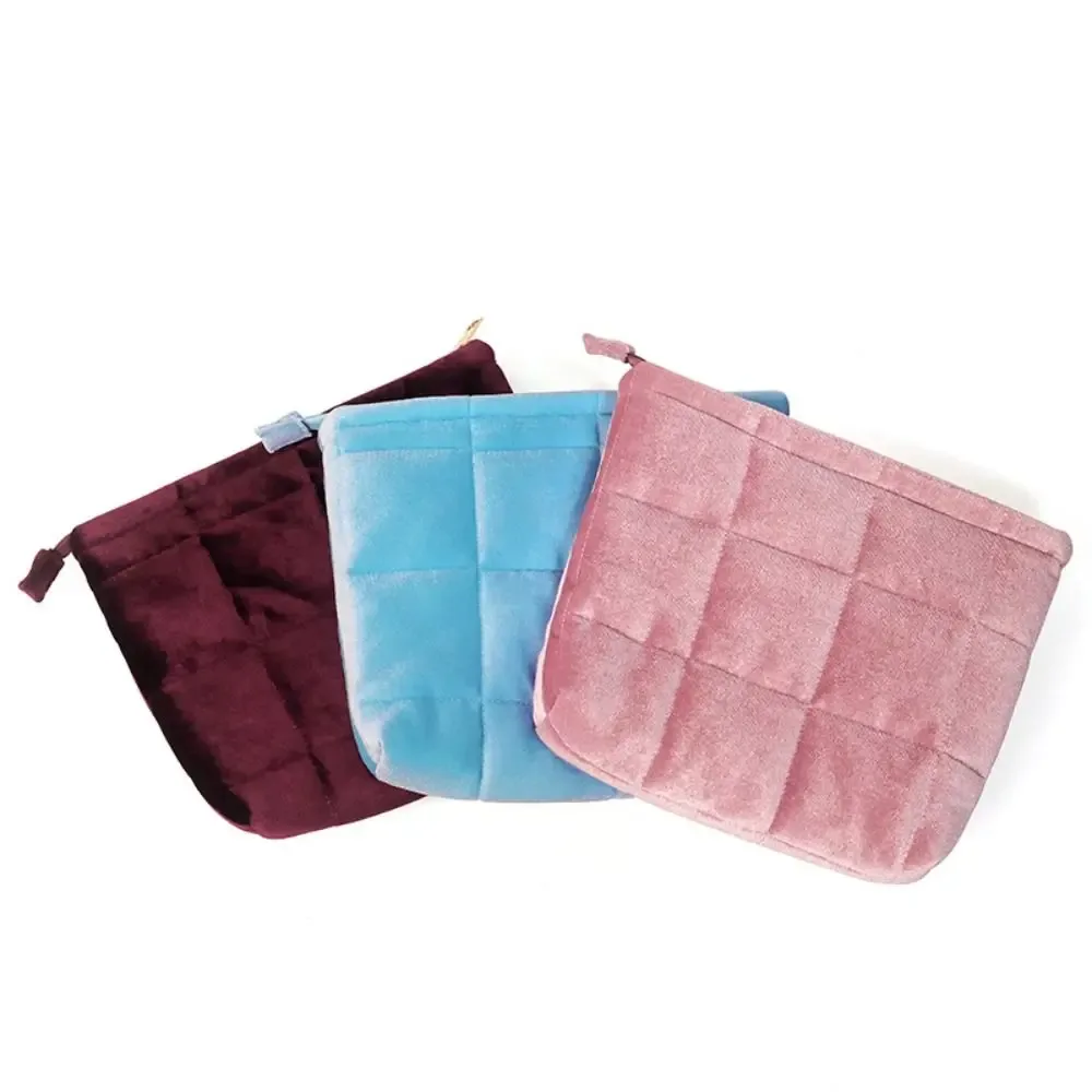 sac à cosmétiques portable en velours, sac de rangement matelassé à fermeture éclair de couleur unie, trousse de toilette de voyage légère de grande capacité