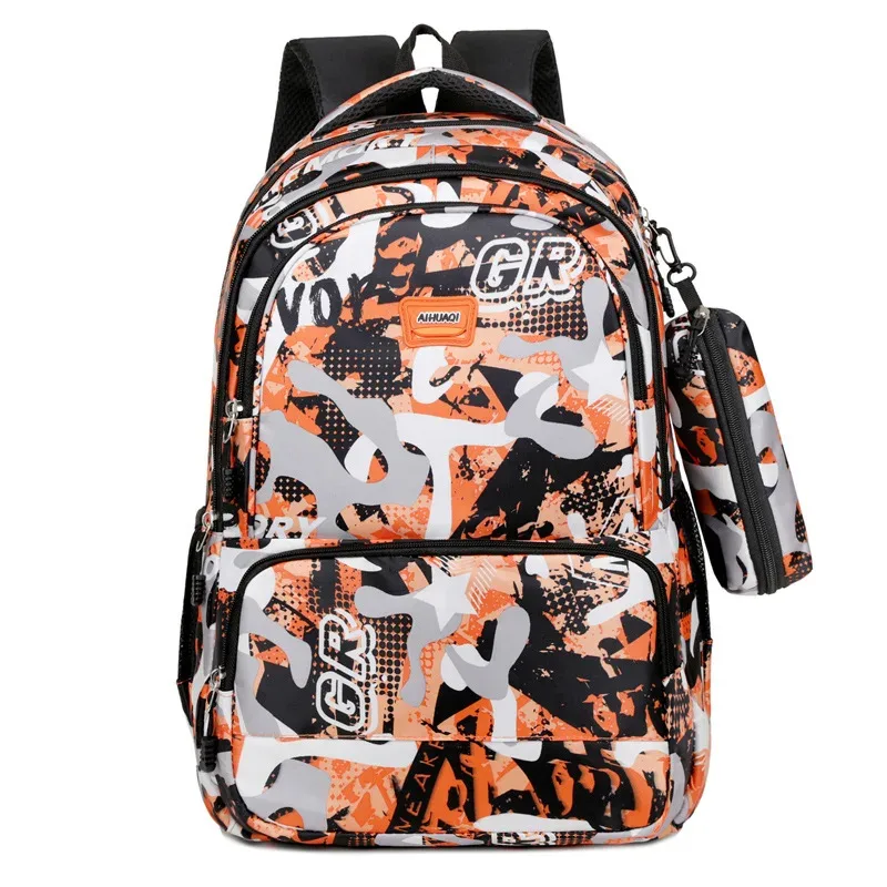sac à dos imprimé camouflage grande capacité décontracté double sac à bandoulière pochette d'ordinateur pour hommes collège double sacs à bandoulière