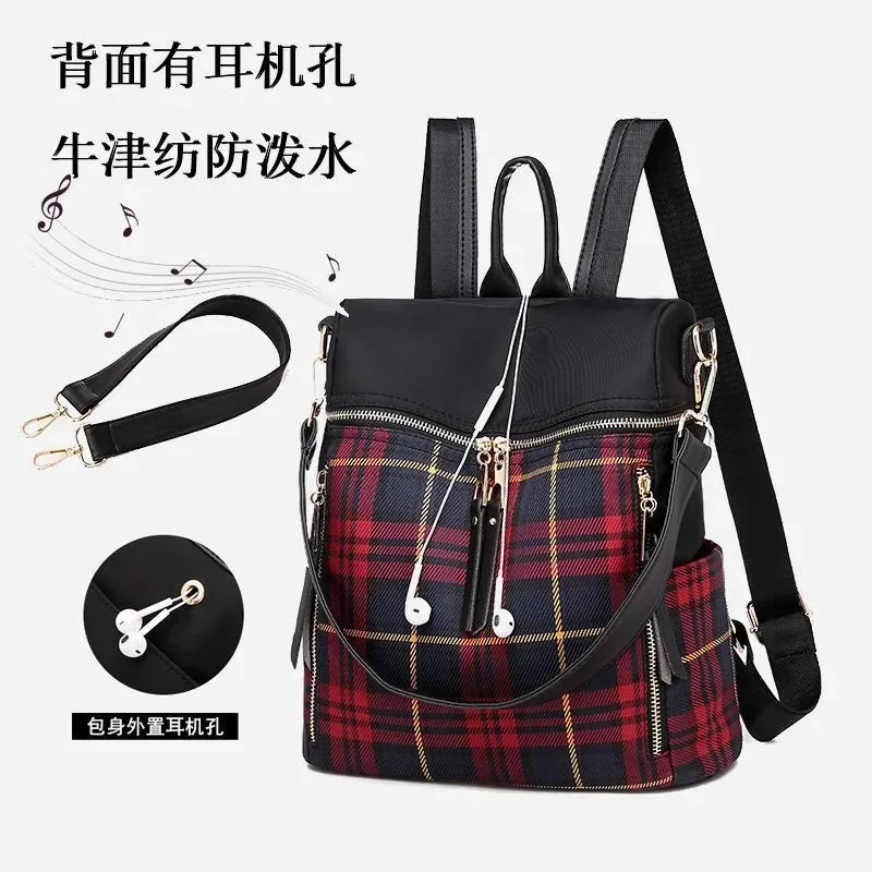 sac à dos vintage à carreaux antivol 3 en 1, sac à bandoulière convertible, sac à main en nylon résistant à l'eau pour femmes, pour les trajets quotidiens
